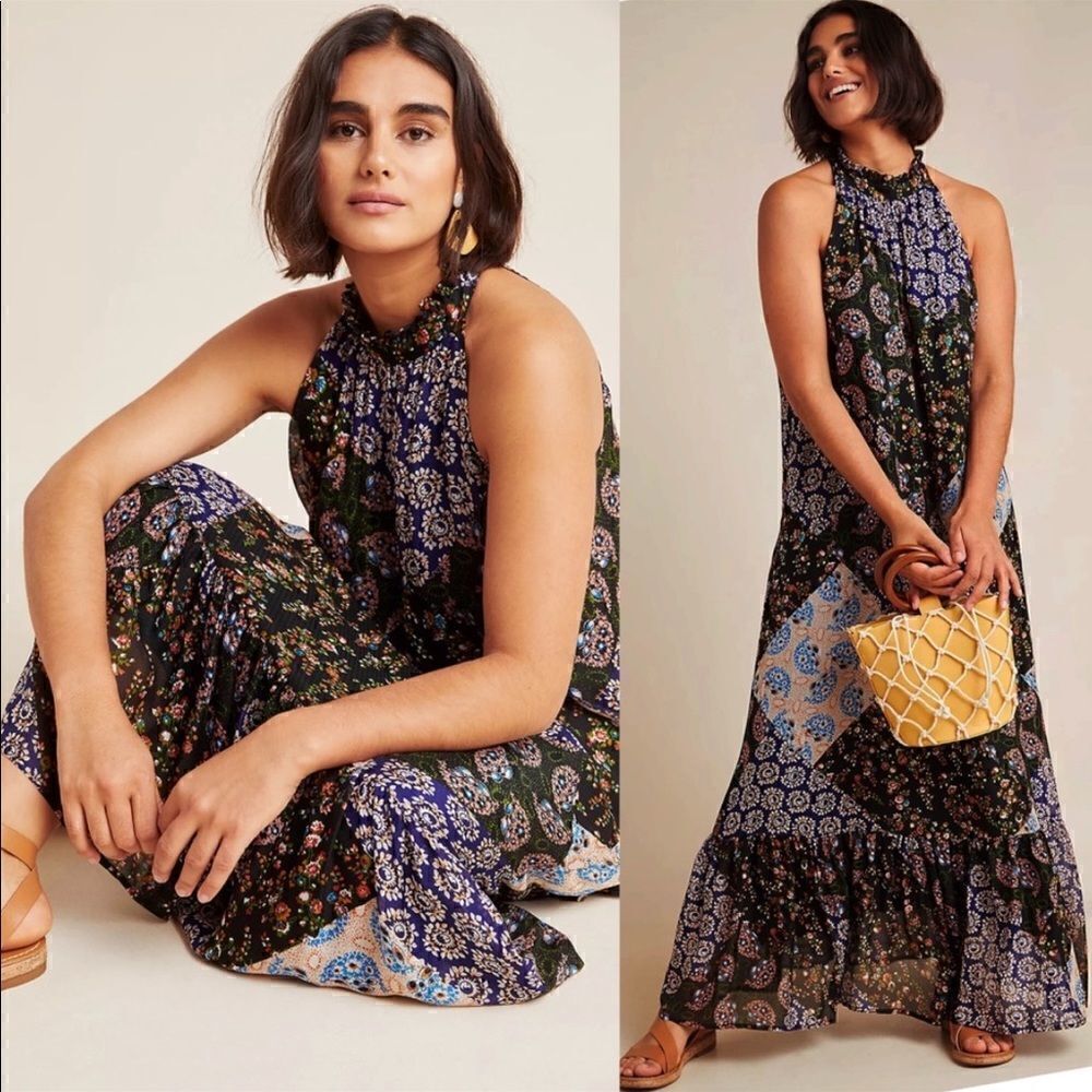 Maeve Katrina Patchwork Maxi Dress Halter Size S